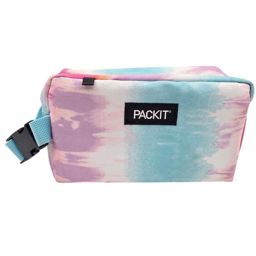 PackIt Freezable Snack Box Tie Dye Pastel Pink Blue Zippered Lunch Bag PAC-T97